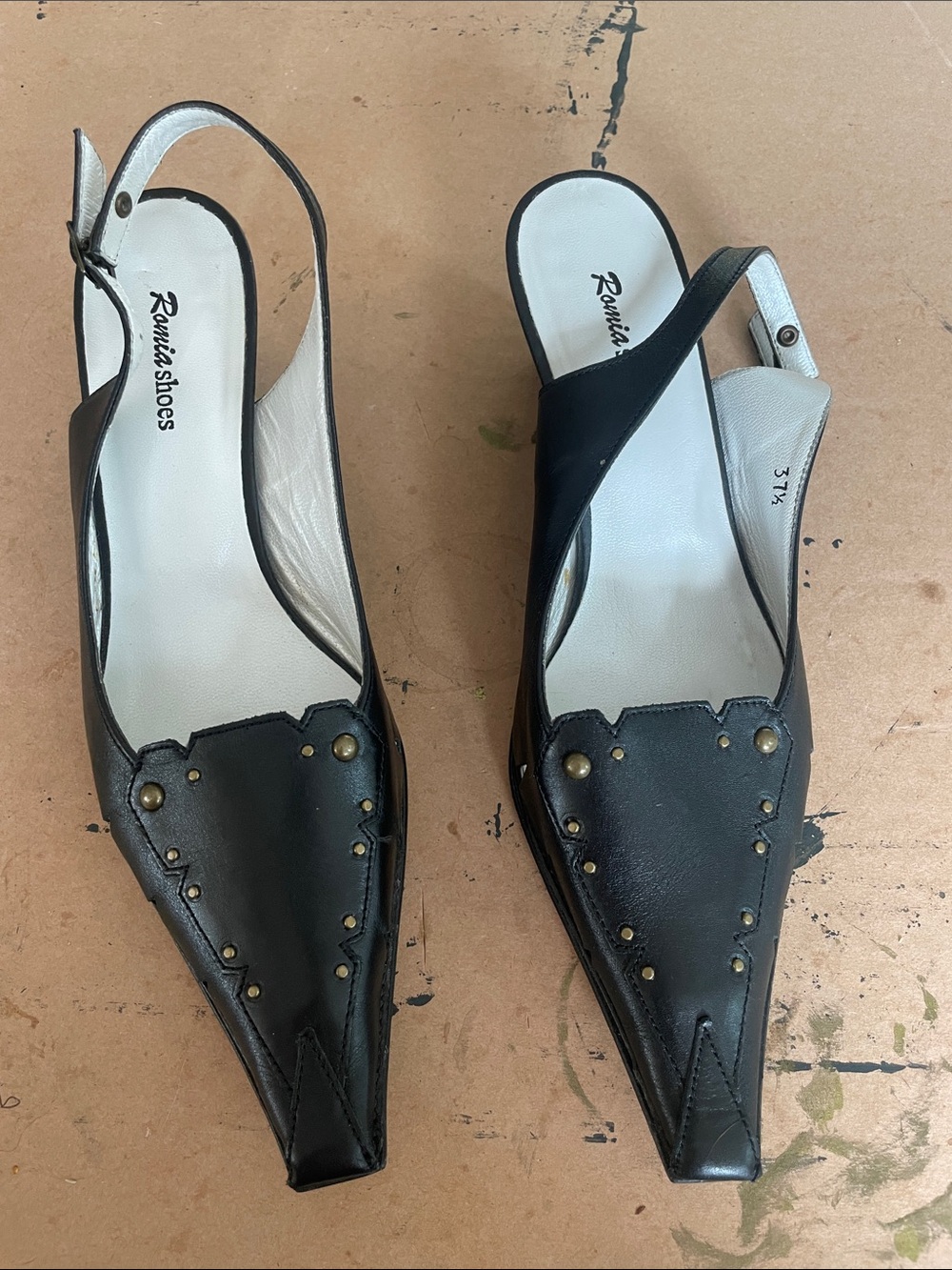Black Studded Pointed Slingback Mules -